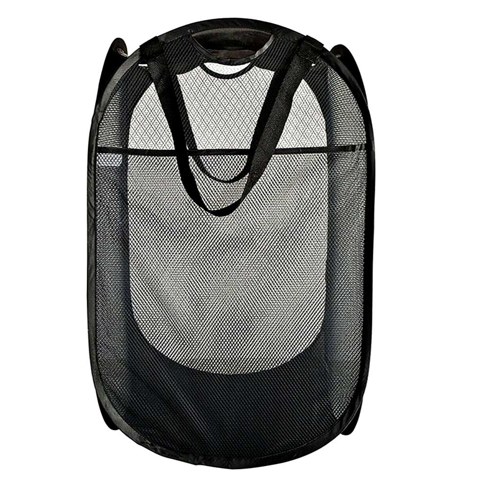Mesh Pop Up Laundry Basket With Side Pocket | Black