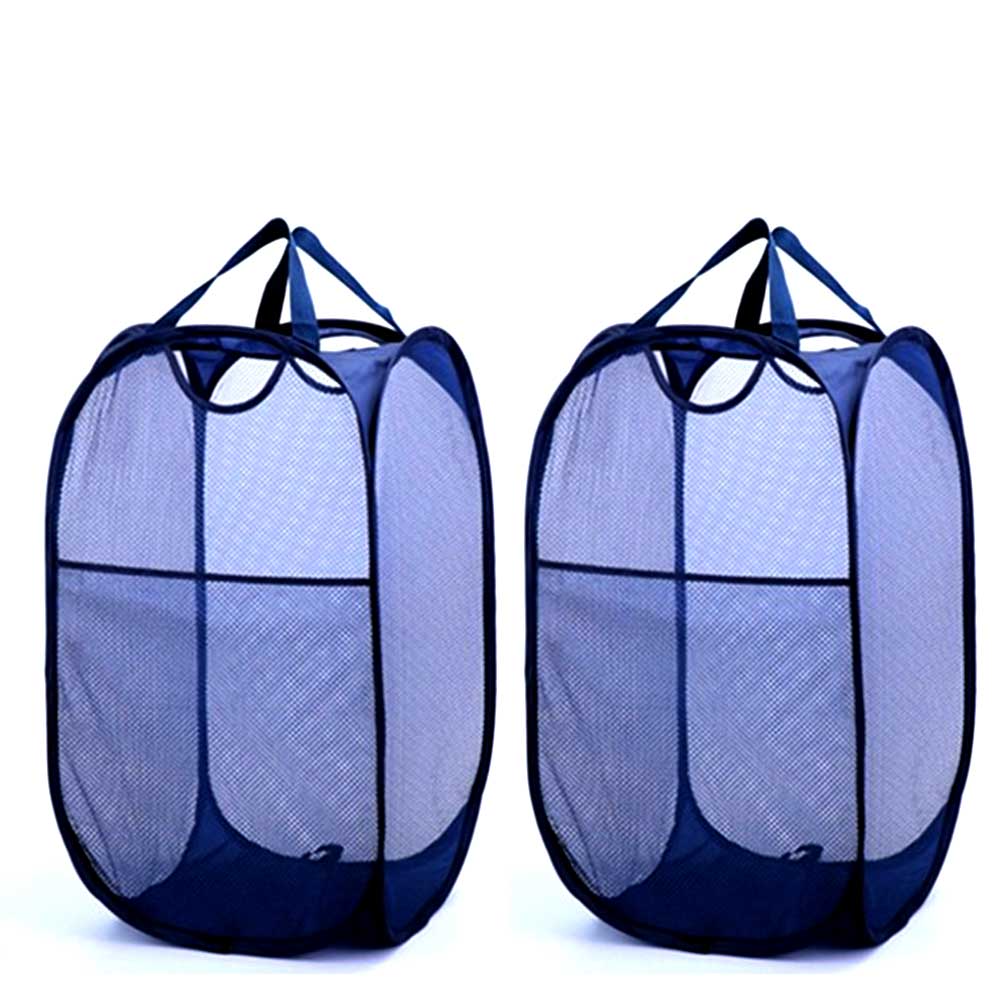 Laundry Baskets Mesh Pop Up With Side Pocket | Dark Blue