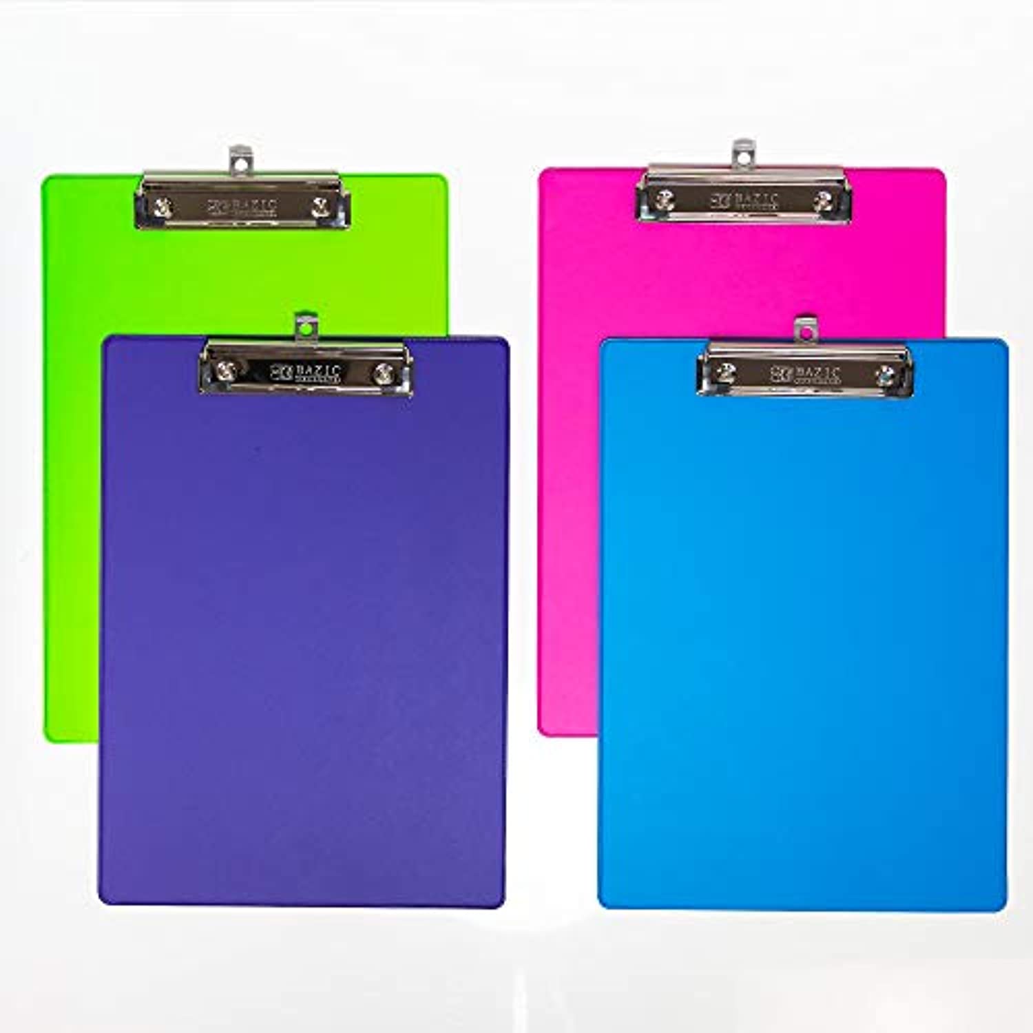 Bright Color PVC Standard Clipboard Low Profile Clip, A4 Letter Size, Business Office School Teacher Student College, Assorted 4 Colors, 4-Pack.