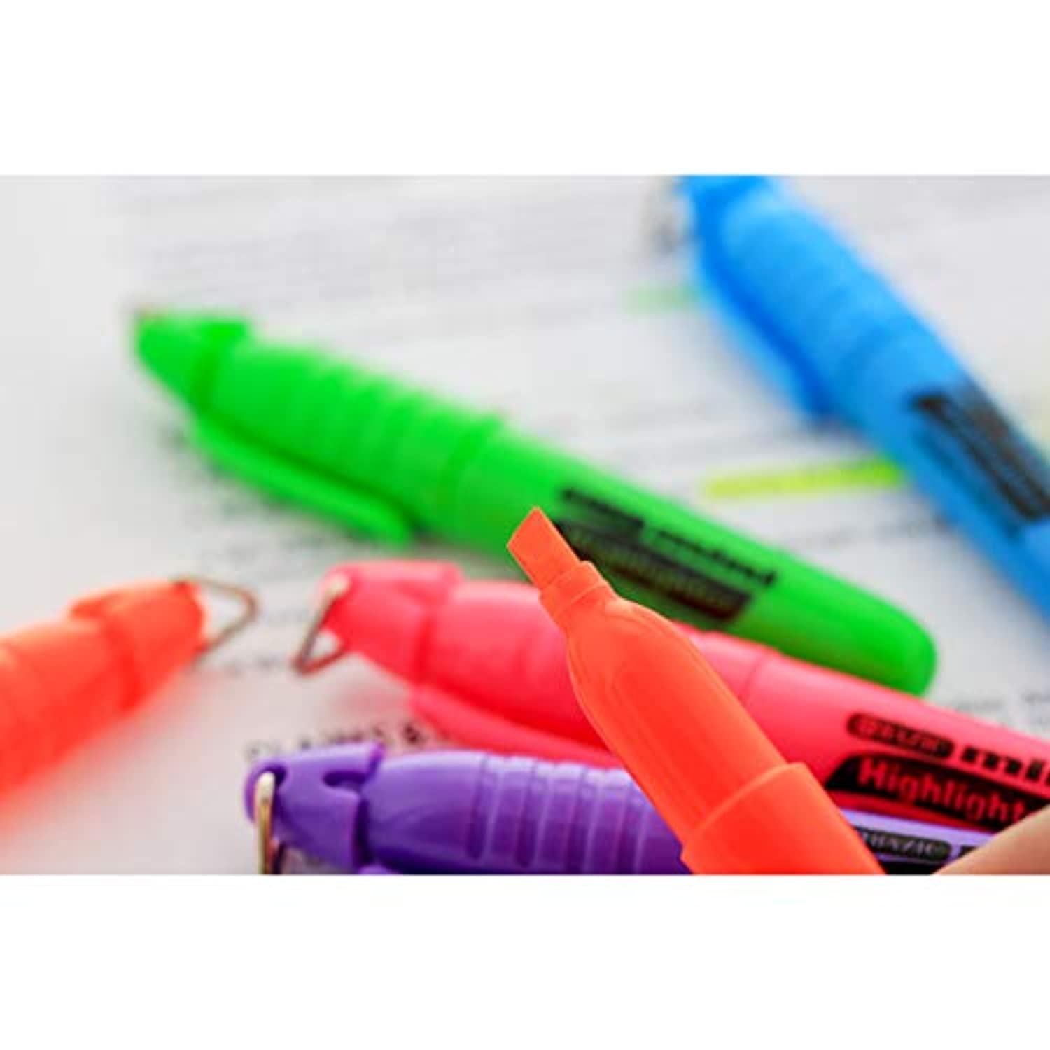 Mini Fluorescent Highlighter w/Cap Clip, Chisel Tip Neon Unscented Quick Dry (6/Pack)