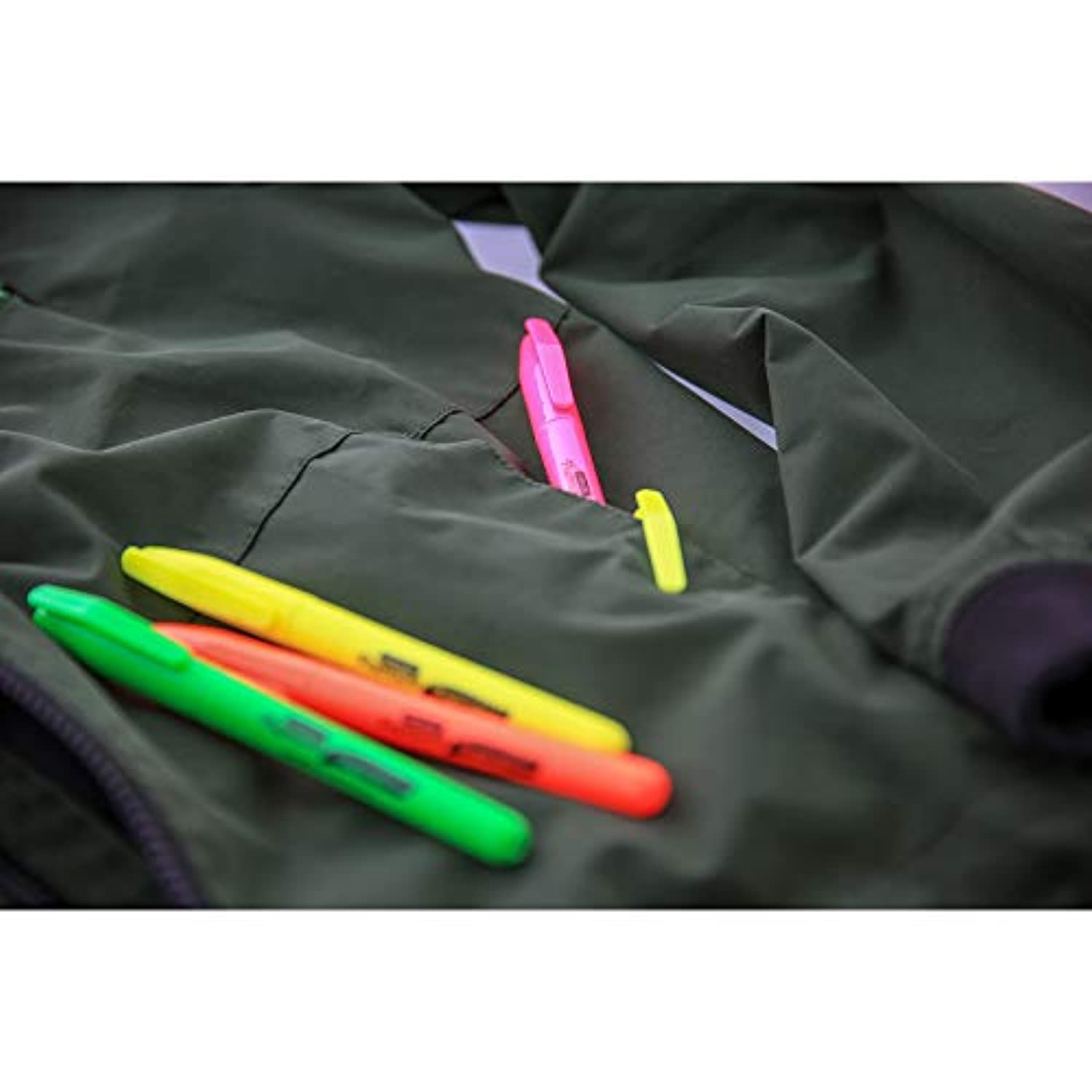 Yellow Color Pen Style Fluorescent Highlighter w/Pocket Clip, Unscented Quick Dry (12/Pack)