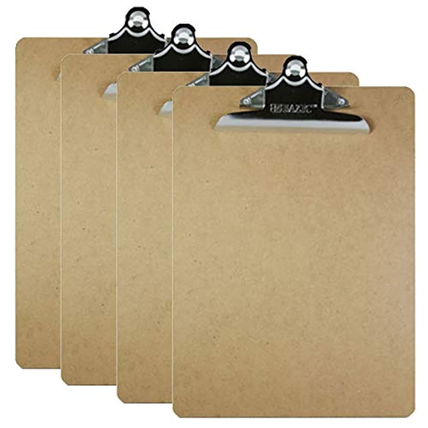 Wood Hardboard Clipboard w/Sturdy Spring Clip, 12.5" x 9" Fit A4 Letter Size Paperboard Strong &amp; Large Capacity, Business Office School Teacher Student College, 4-Pack.