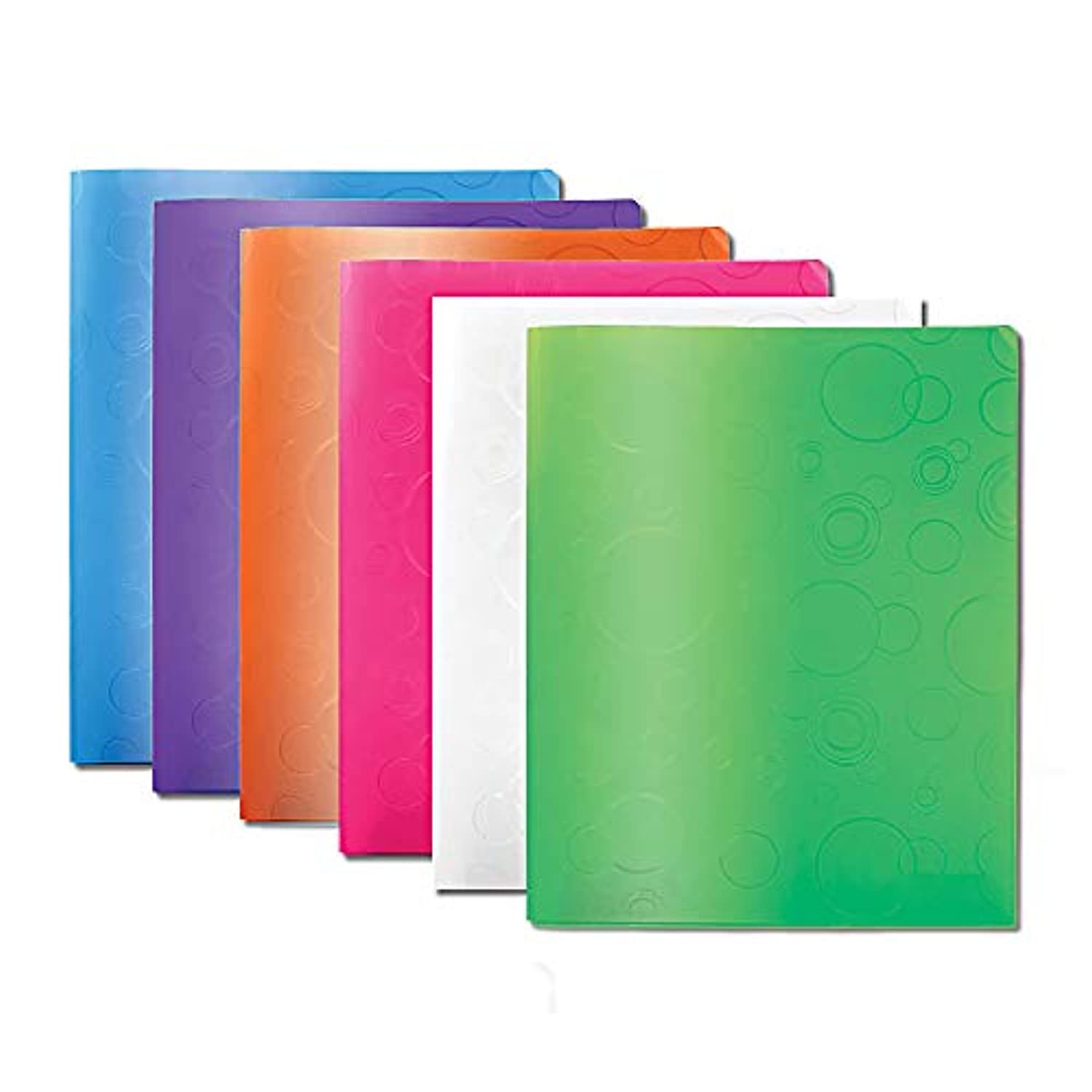 BAZIC Bubble Embossed 2-Pockets Poly Portfolio, Letter Size Assorted Colors Plastic Folder Holder Padfolio for Resume Interview Office Business Legal Document Papers Organizer, 6-Pack.