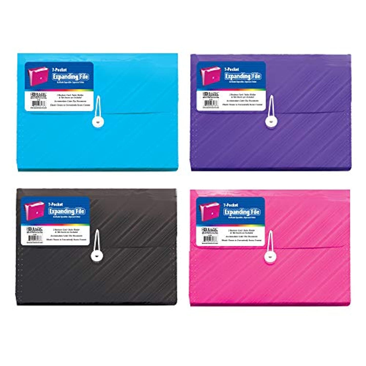 BAZIC Translucent 7 Pocket Divider Letter Size Poly Expanding File, Document Holder Files Wallet Plastic Envelope Folders, Elastic Band Closure, Office Home Organize - Assorted Color, 12-Pack.