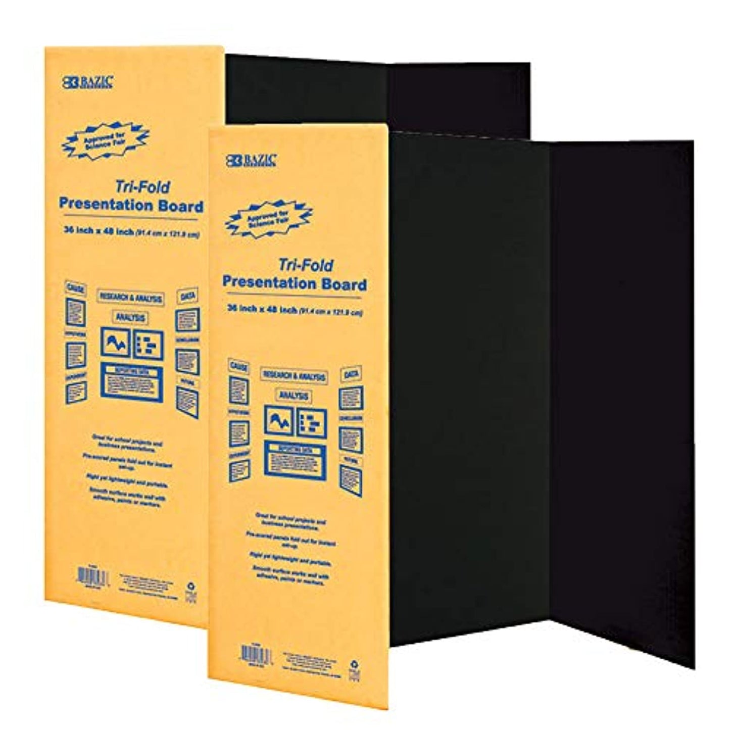 BAZIC 36 X 48 Black Trifold Corrugated Presentation Poster Board, Display Cardboard Panel, School Art Projects Science Fair Class, 2-Pack.