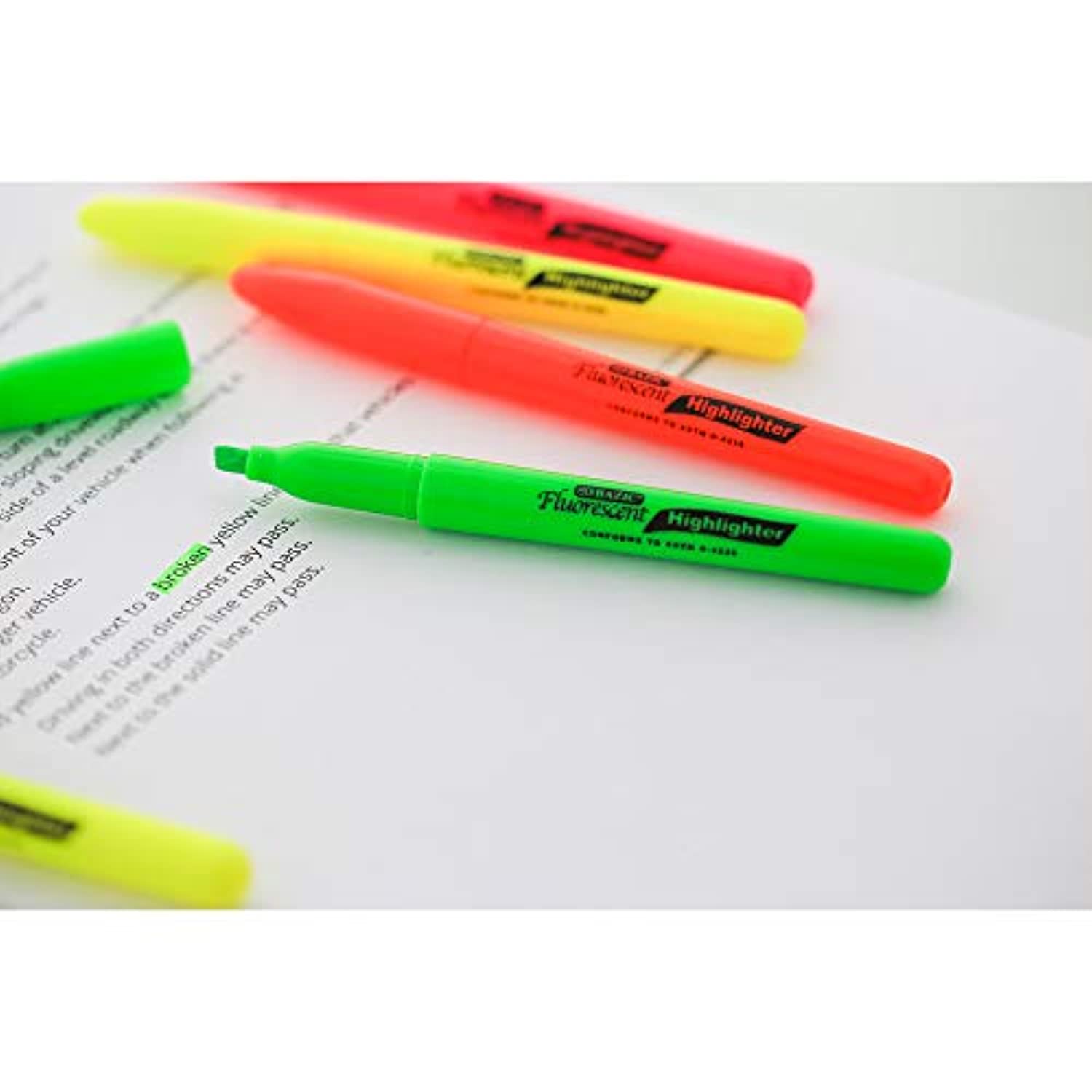Yellow Color Pen Style Fluorescent Highlighter w/Pocket Clip, Unscented Quick Dry (12/Pack)