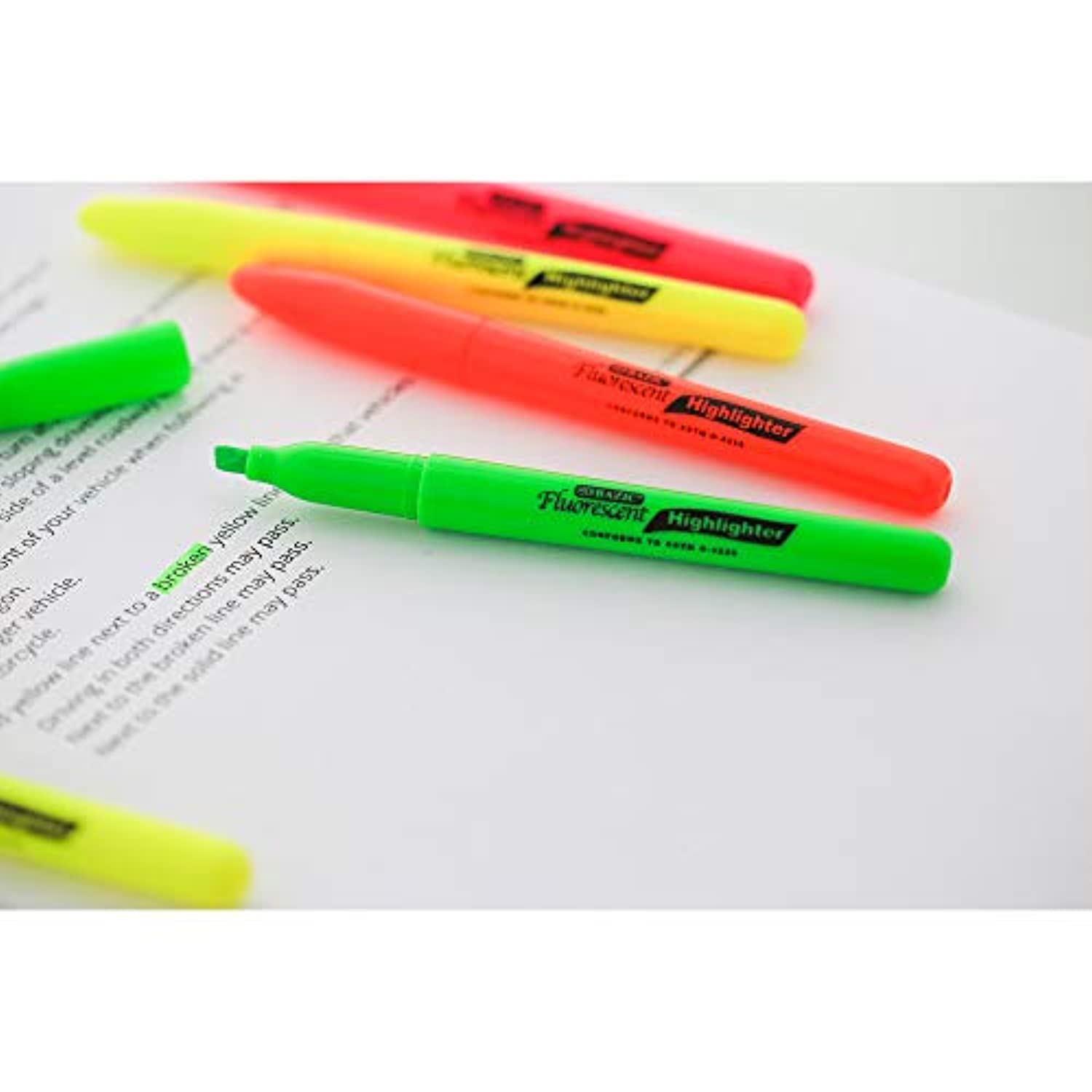 Yellow Color Pen Style Fluorescent Highlighter w/Pocket Clip, Unscented Quick Dry (5/Pack)