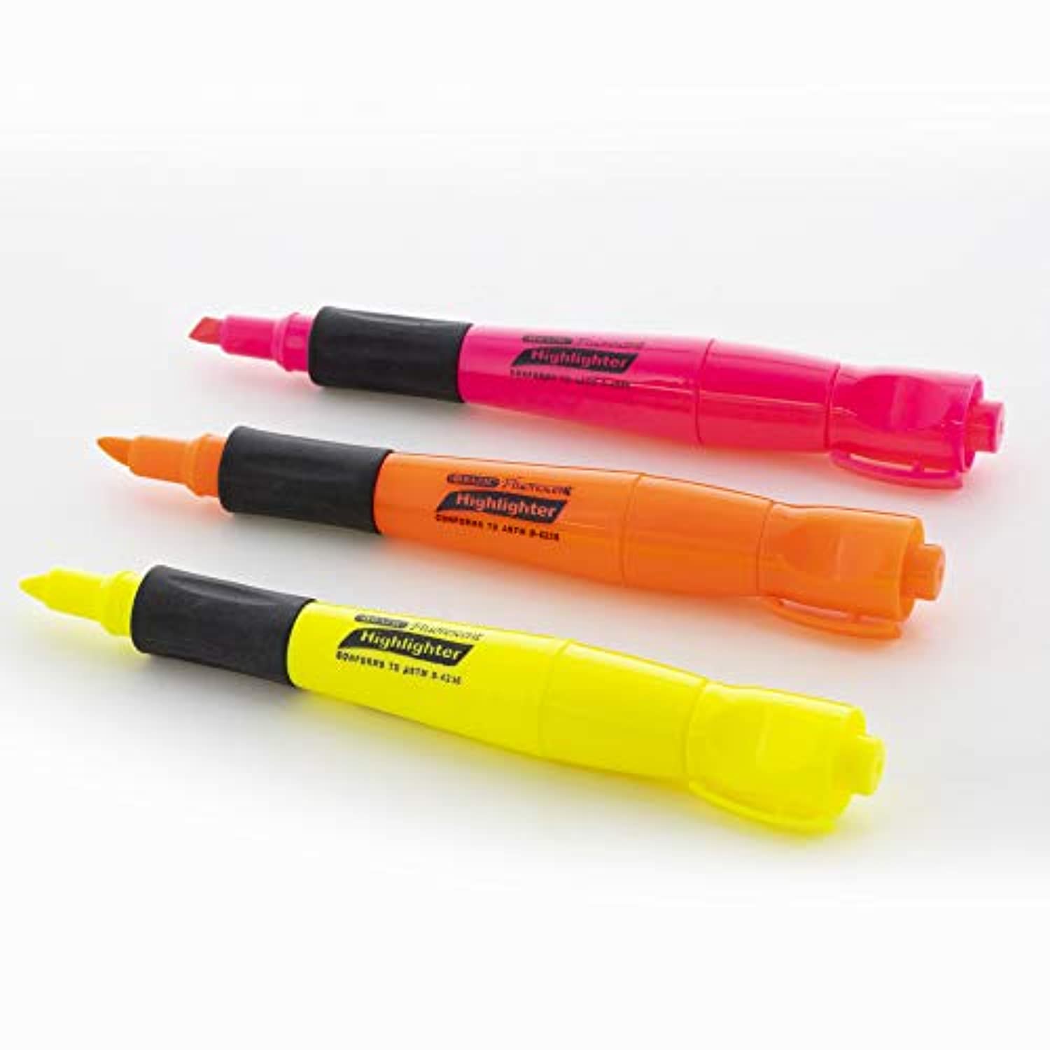 Assorted Desk Style Neon Highlighters w/ Cushion Grip, Unscented Quick Dry (3/Pack)