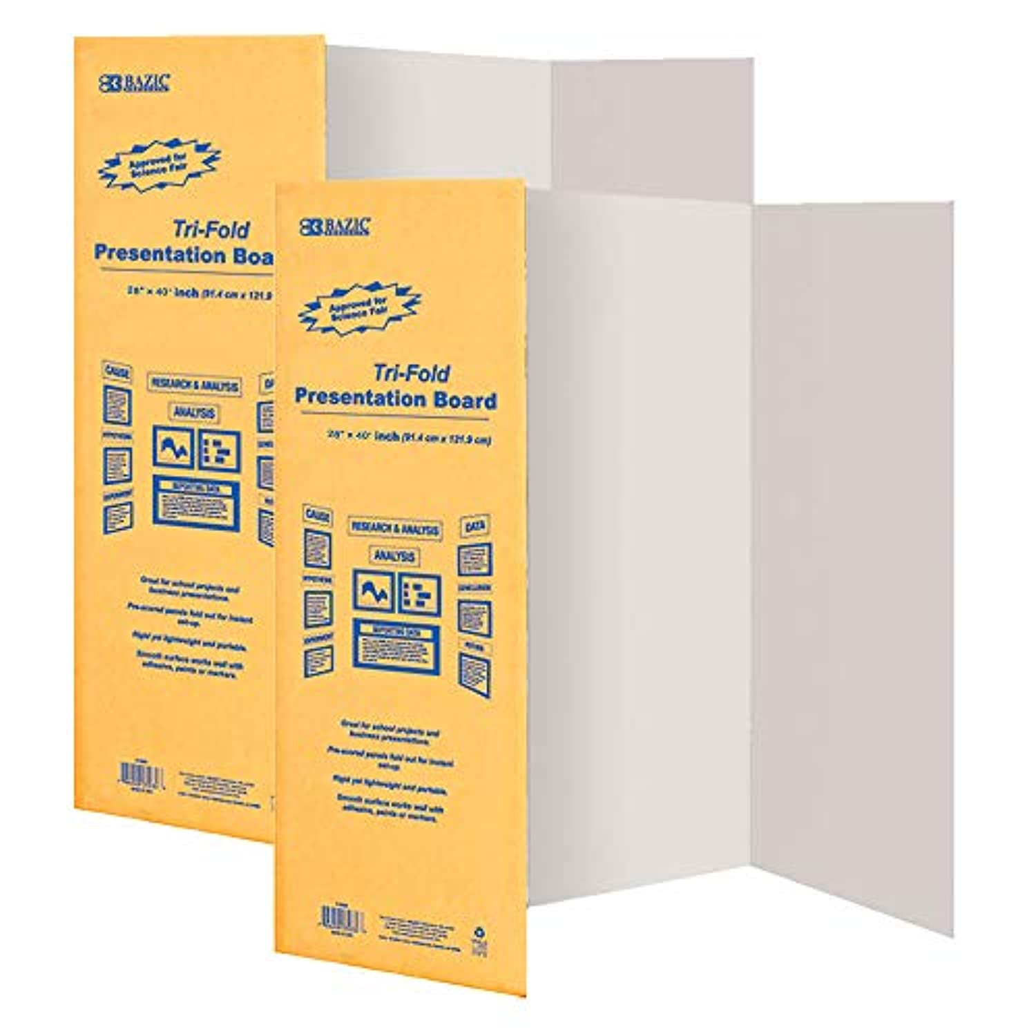 BAZIC 28 X 40 White Trifold Corrugated Presentation Poster Board, Display Cardboard Panel, School Art Projects Science Fair, 2-Pack.