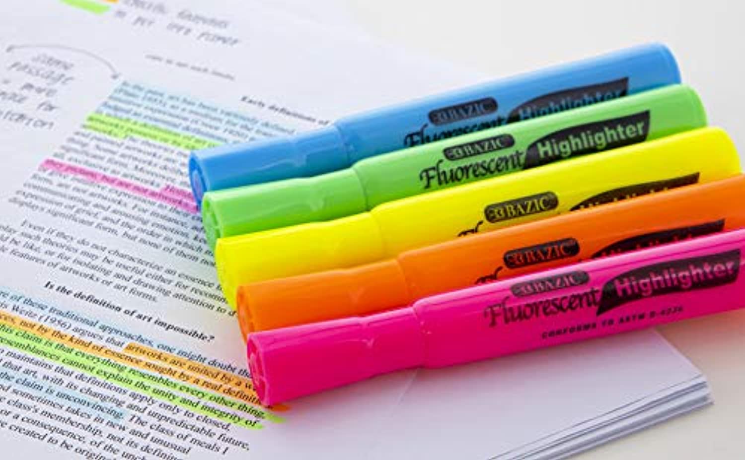 Assorted Colors Desk Style Neon Highlighters, Unscented Quick Dry (12/Box)
