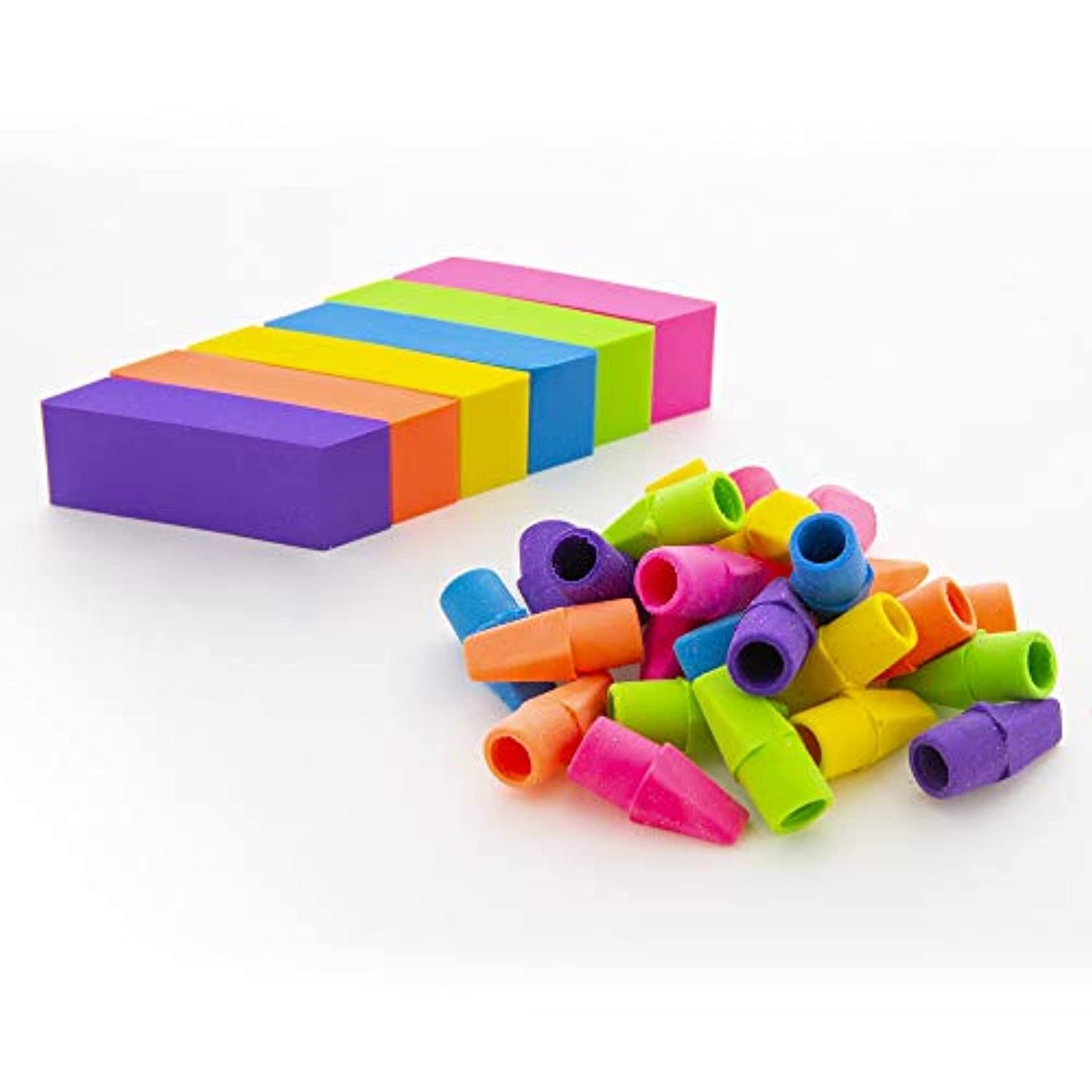 Neon Eraser Sets, Pencil Top + Block Bevel Erasers