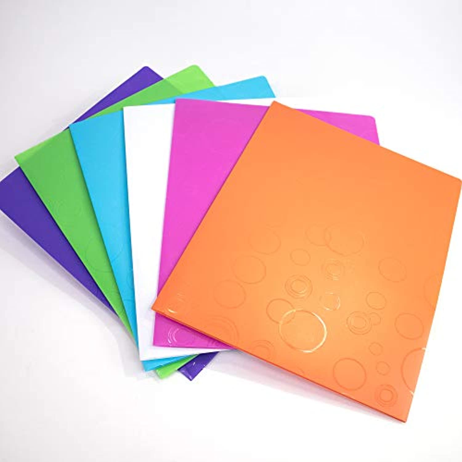 BAZIC Bubble Embossed 2-Pockets Poly Portfolio, Letter Size Assorted Colors Plastic Folder Holder Padfolio for Resume Interview Office Business Legal Document Papers Organizer, 6-Pack.