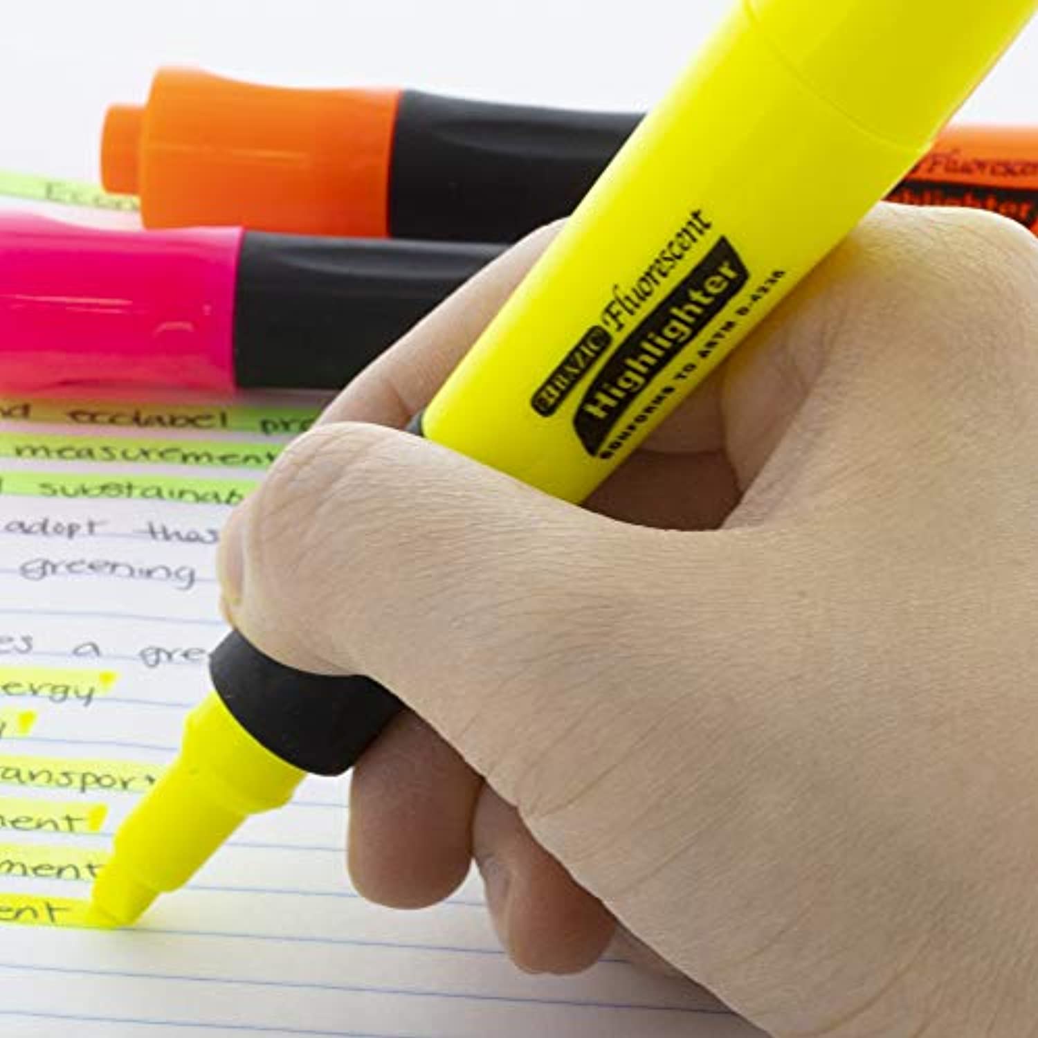 G8Central Yellow Desk Style Neon Highlighters w/ Cushion Grip, Chisel Tip Broad Fine Line, Unscented Quick Dry, Highlighting Underlining Coloring Sketchbook Text Books, for Kids School Office (3/Pack), 1-Pack.