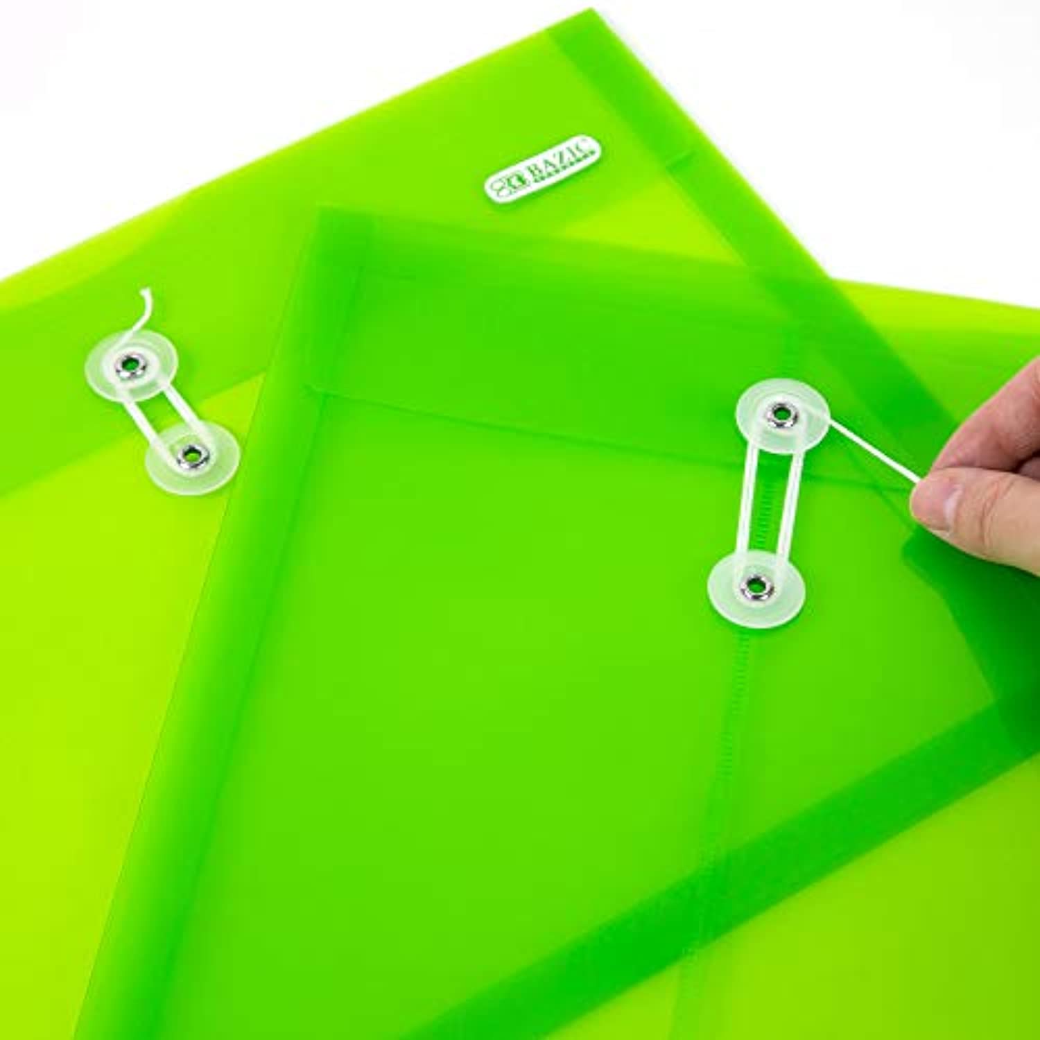 BAZIC 1 Top & 1 Side Loading Letter Size String Closure Envelope, Assorted Color Clear Poly Plastic Files, Office A4 Legal Folder String-Tie, 6-Pack (Total 12 Files).