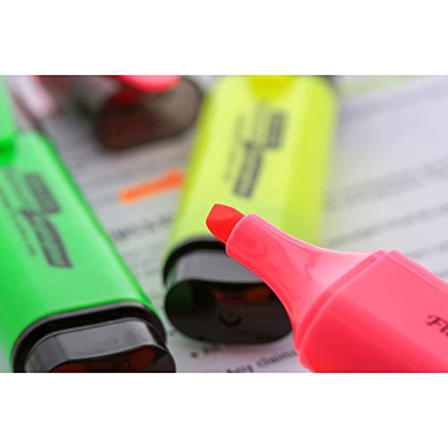 Neon Highlighters w/Pocket Clip, Chisel Tip Broad Fine Line, Unscented Quick Dry (4/Pack)