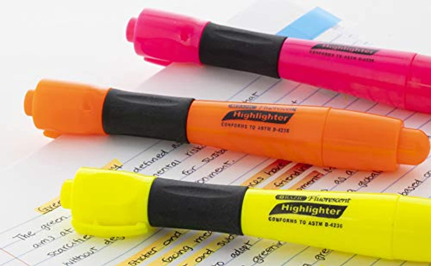 Assorted Desk Style Neon Highlighters w/ Cushion Grip, Unscented Quick Dry (3/Pack)