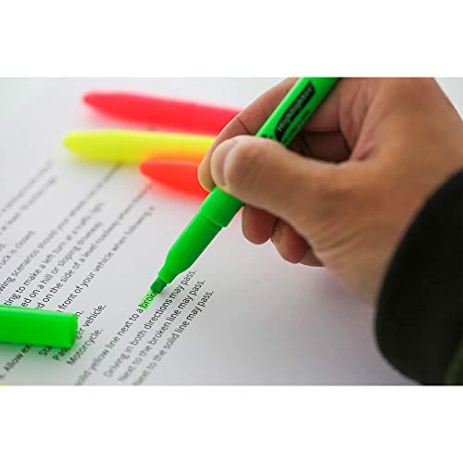 Yellow Color Pen Style Fluorescent Highlighter w/Pocket Clip, Unscented Quick Dry (5/Pack)