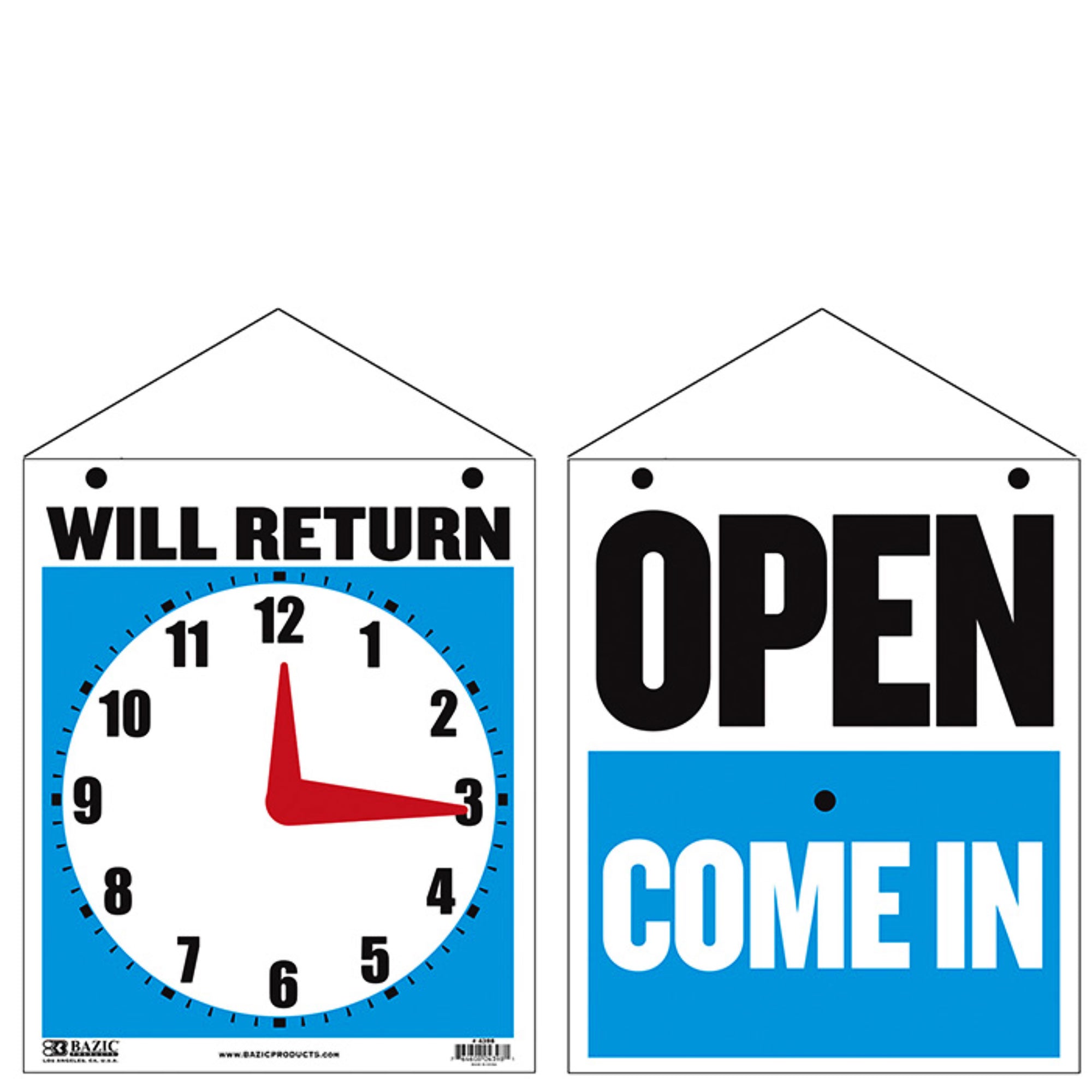 7.5" X 9" "WILL RETURN" Clock Sign w/ "OPEN" sign on back.