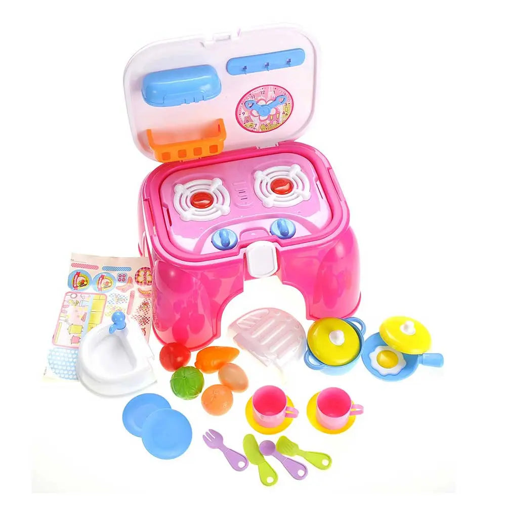 Portable Kids Kitchen Cooking Set Toy With Lights And Sounds, Folds Into Step Stool G8Central