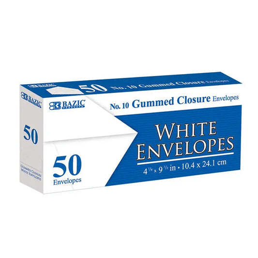 Envelopes #10 w/ Gummed Closure WHITE  | 50 Ct/Pack G8Central