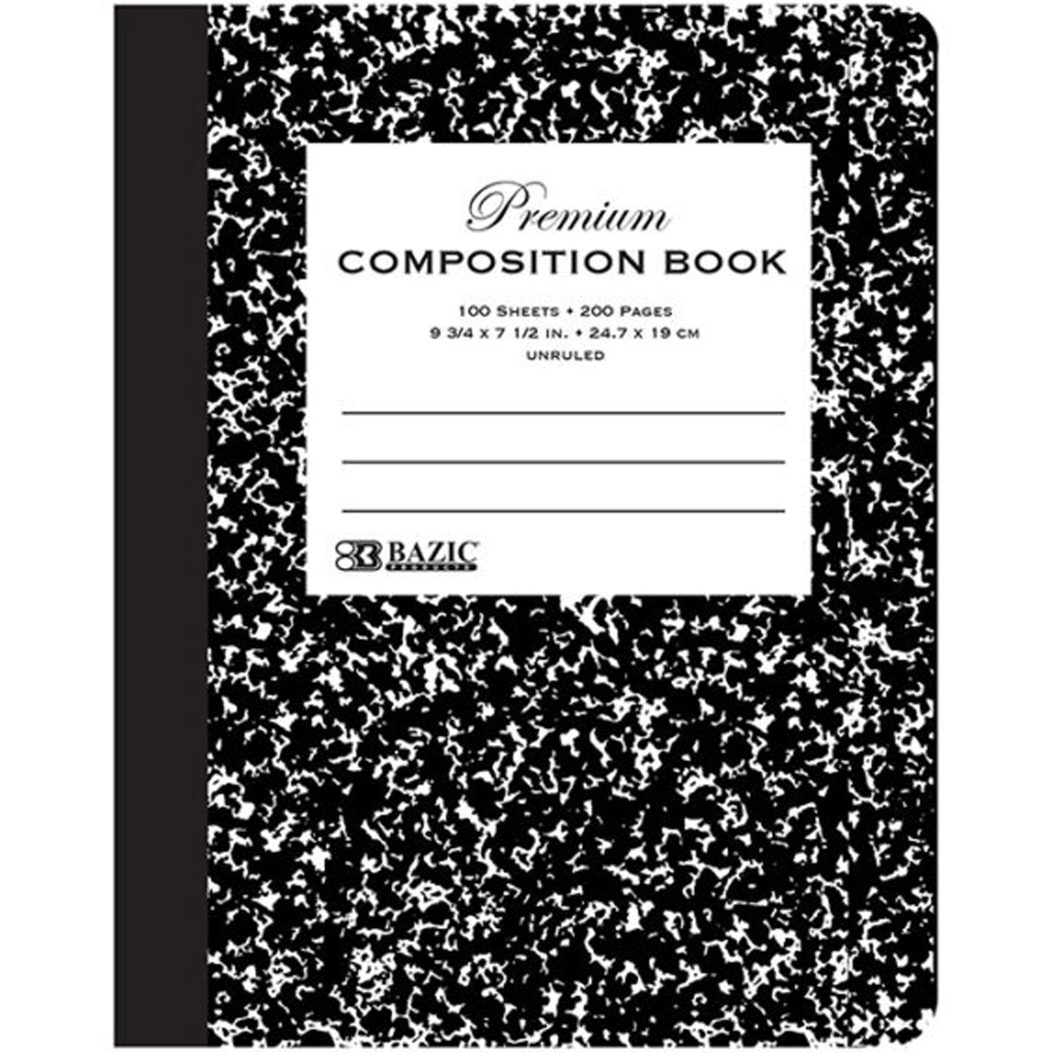 Premium Composition Book | Black Marble Cover | UNRULED 100 Ct.