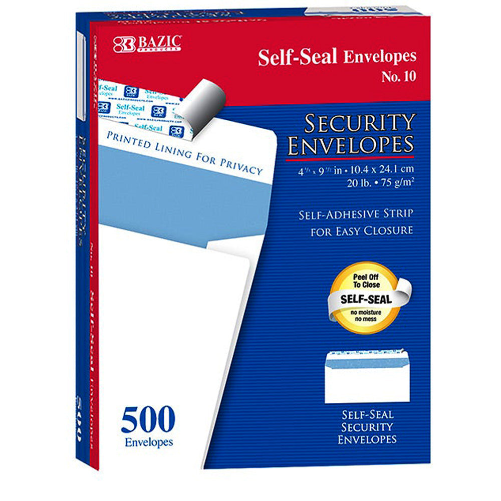 Envelopes #10 Self-Seal SECURITY White 4 1/8" x 9 1/2" | 500 Ct/Pack