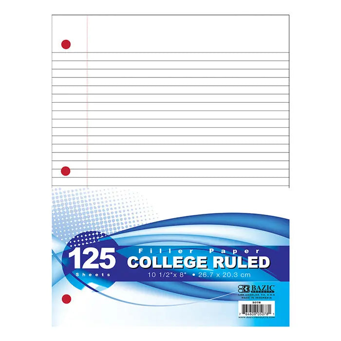 FILLER Paper College-Ruled & Loose Leaf for 3-Ring Binder | 10.5 in x 8 in G8Central