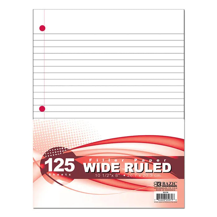 Binder Paper Wide-Ruled 125-Count for 3-Ring Binder 10.5 in x 8 in G8Central