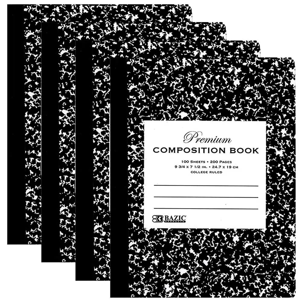 Notebooks & Notepads Wide Ruled Composition Book 100 Ct. 9 3/4 x 7 1/2 in. | Black Marble Cover G8Central