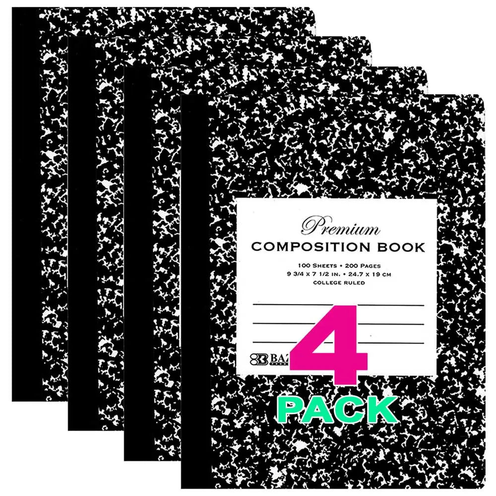 Notebooks & Notepads Wide Ruled Composition Book 100 Ct. 9 3/4 x 7 1/2 in. | Black Marble Cover G8Central