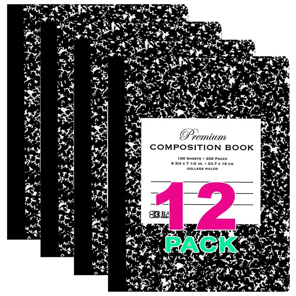 Notebooks & Notepads Wide Ruled Composition Book 100 Ct. 9 3/4 x 7 1/2 in. | Black Marble Cover G8Central
