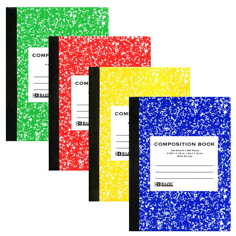 Composition Book, 9.75"x 7.5" COLOR Flex Marble WIDE RULED with Margin.