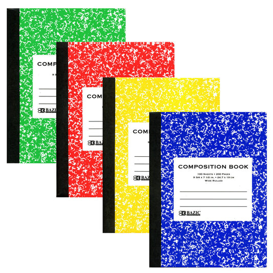 Composition Book, 9.75"x 7.5" COLOR Flex Marble WIDE RULED with Margin.