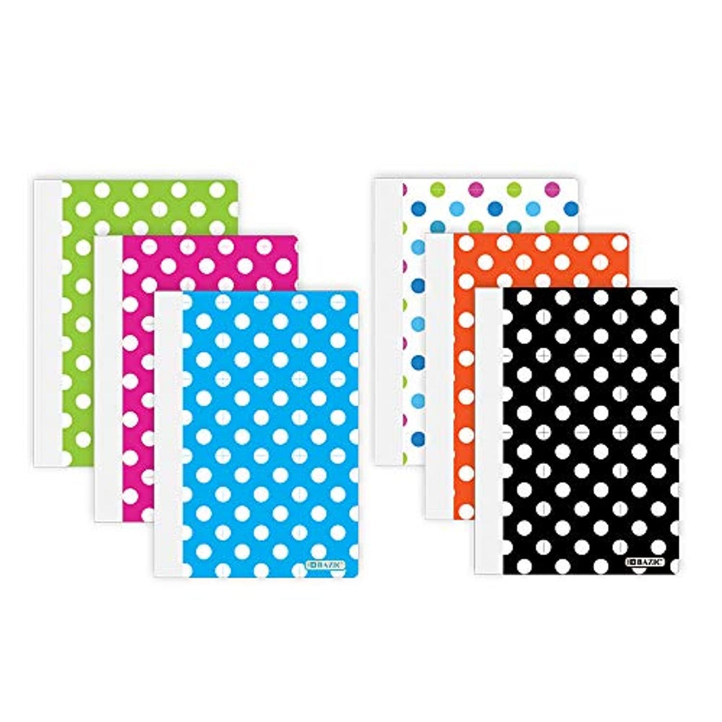 BAZIC 80 Sheets 5" x 7" Polka Dot Poly Cover College Ruled Personal Composition Book, Comp Books Writing Journal Notebook w/Lined Paper, for School Office Student Schedule, 6-Pack.