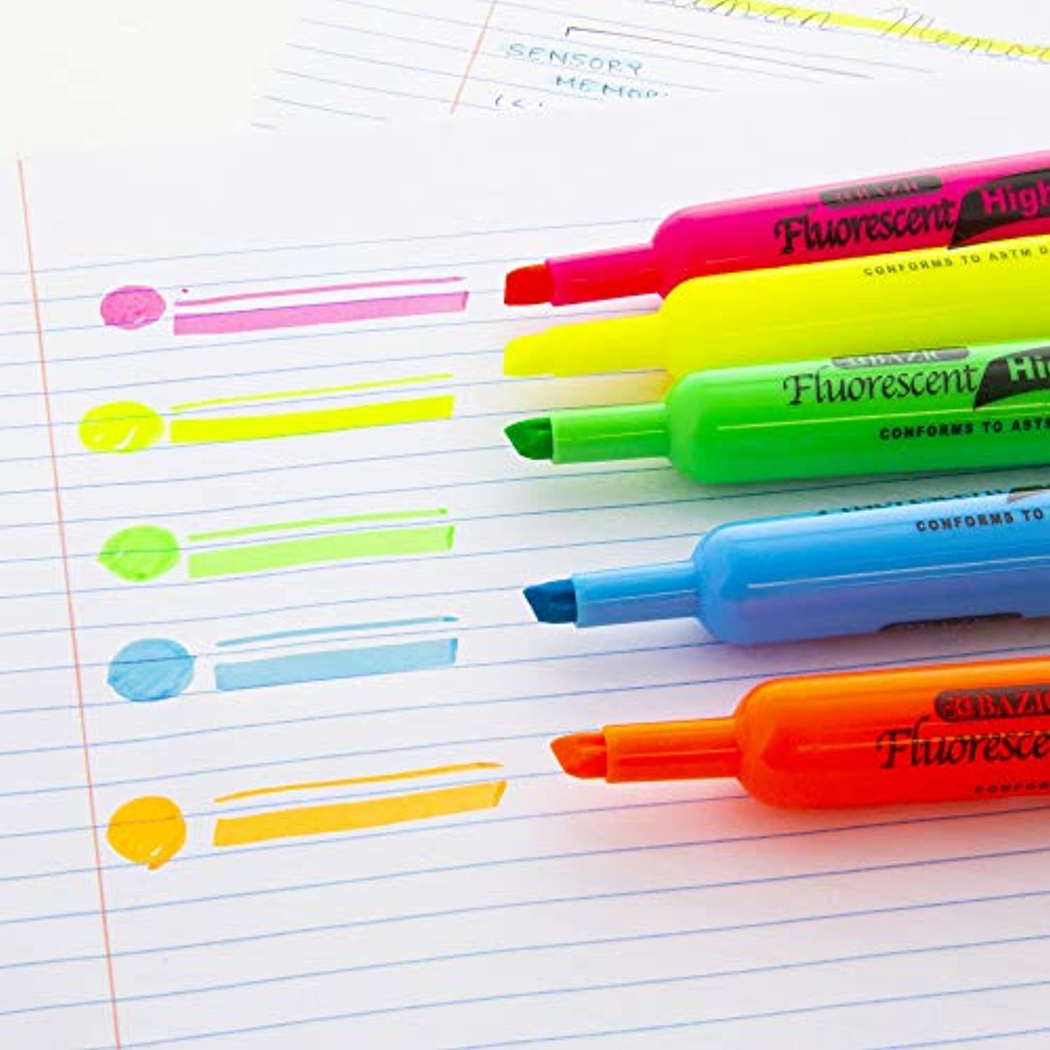 Assorted Colors Desk Style Neon Highlighters, Unscented Quick Dry (3/Pack)