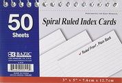 Spiral Bound Ruled White Index Card 3 Inch X 5 Inch  | 50 Ct.. G8Central