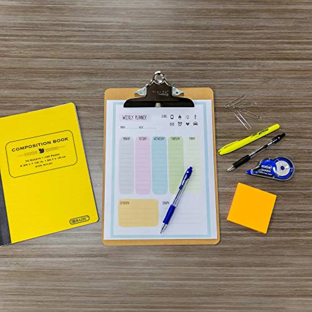 Wood Hardboard Clipboard w/Sturdy Spring Clip, 12.5" x 9" Fit A4 Letter Size Paperboard Strong &amp; Large Capacity, Business Office School Teacher Student College, 4-Pack.