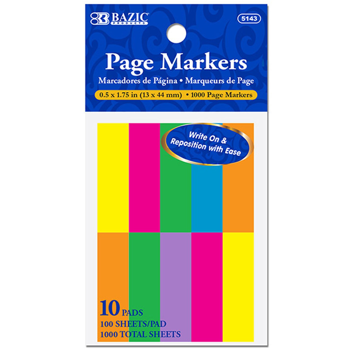 Page Marker, Bright Color (10/Pack) | 100 Ct. 0.5" X 1.75" | 1,000 Sheets - g8central.com