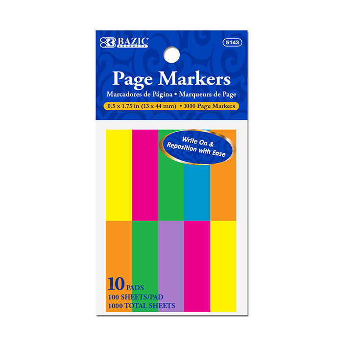 Page Marker, Bright Color (10/Pack) | 100 Ct. 0.5" X 1.75" | 1,000 Sheets - g8central.com