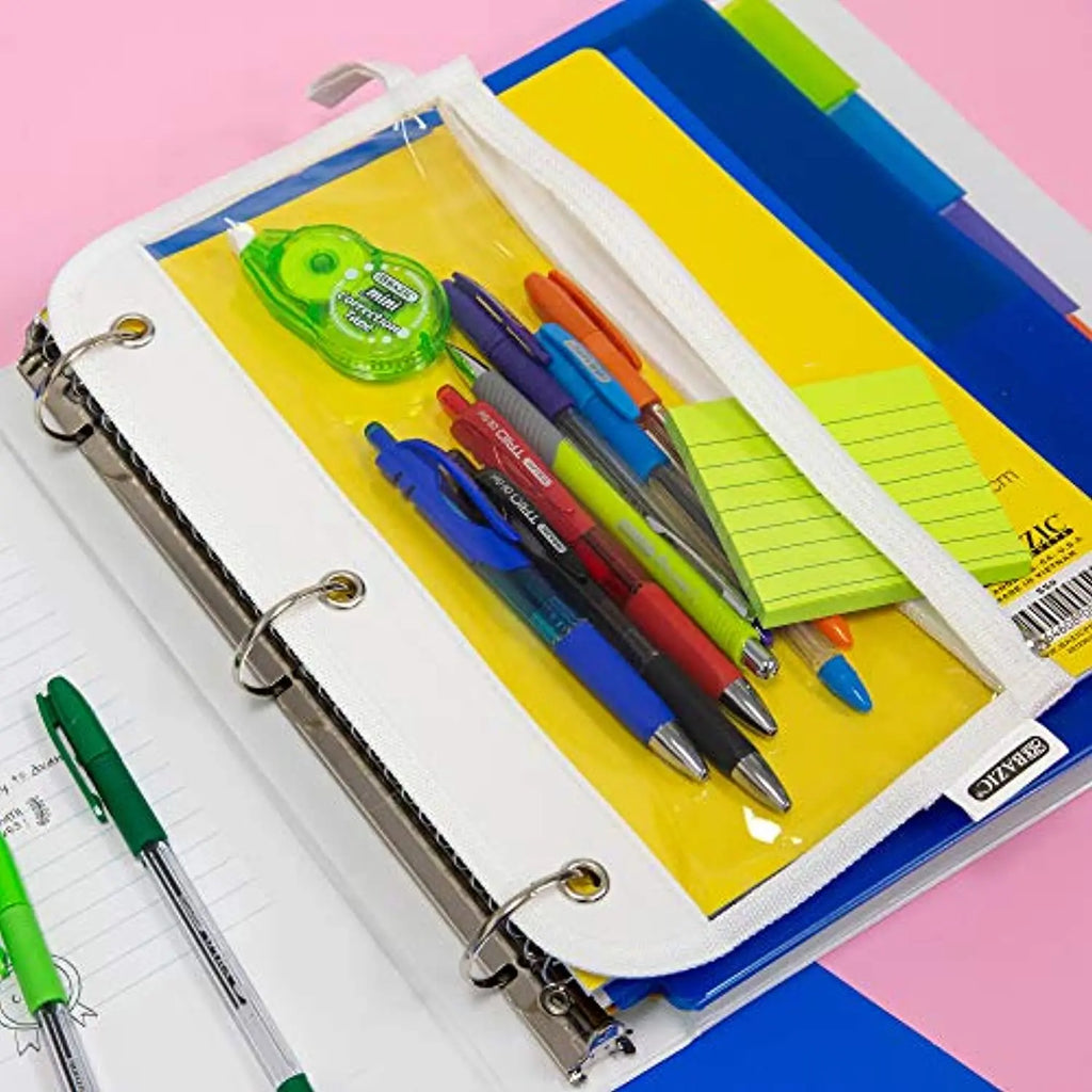 BAZIC 11.5" x 6.5" 3-Ring Clear Pencil Pouch, Bulk Stationery Pouch Zipper Pen Invoice Pouches, Binder Bag Case for Student School Supplies Office College Cosmetics, Assorted Color, 24-Pack.