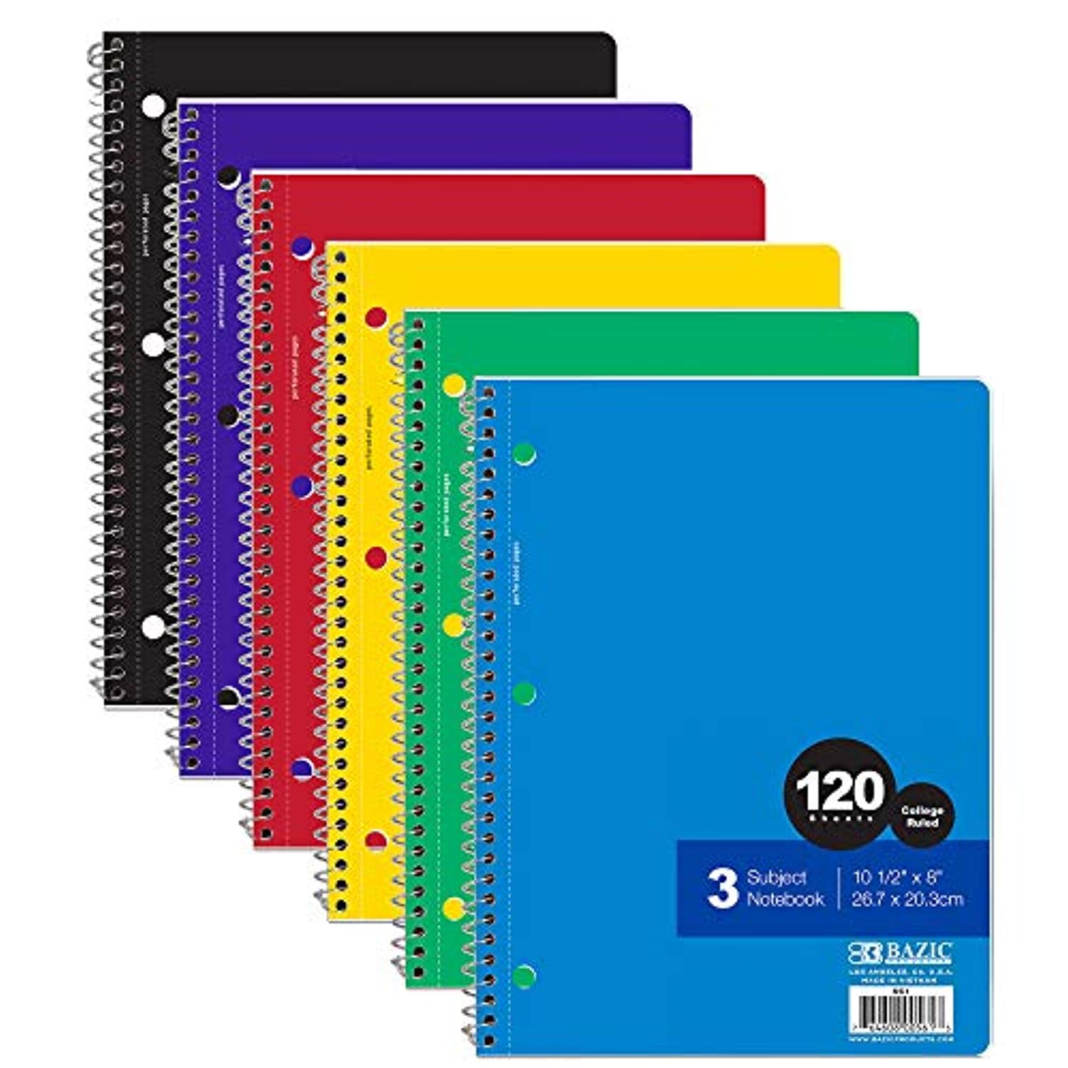 BAZIC College Ruled 120 Sheets 3-Subject Spiral Notebook, Writing Journal Dairy Assignment with Lined Notebooks, for Office Class Students, 24-Pack.
