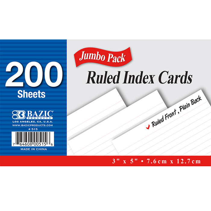 INDEX CARD 200-Cards RULED 3 in x 5 in | White