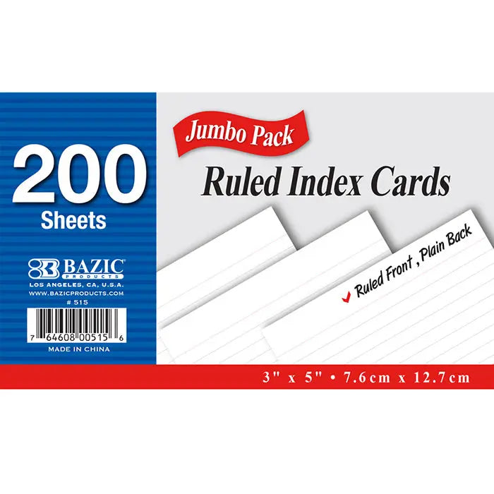 INDEX CARD 200-Cards RULED 3 in x 5 in | White G8Central