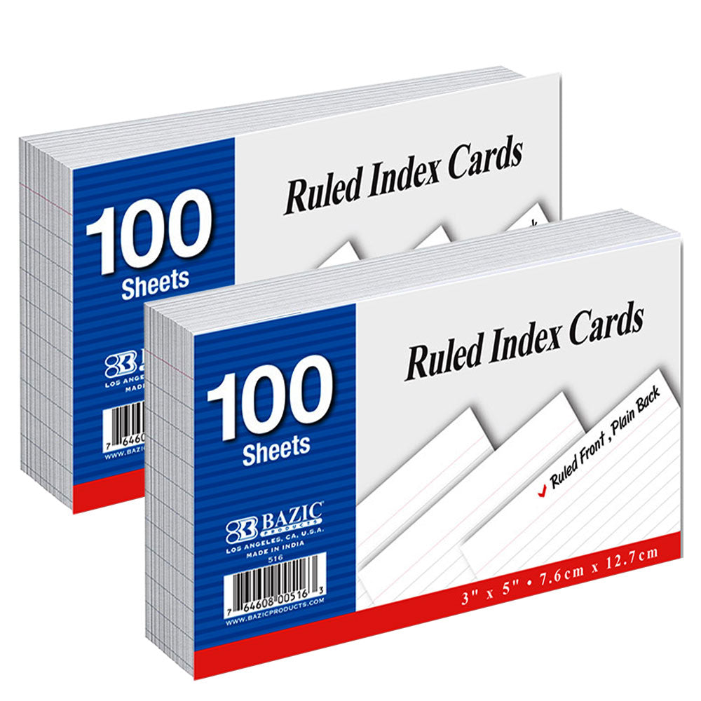 INDEX CARD 100-Cards RULED 3 in x 5 in | White