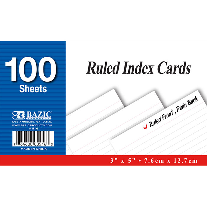INDEX CARD 100-Cards RULED 3 in x 5 in | White