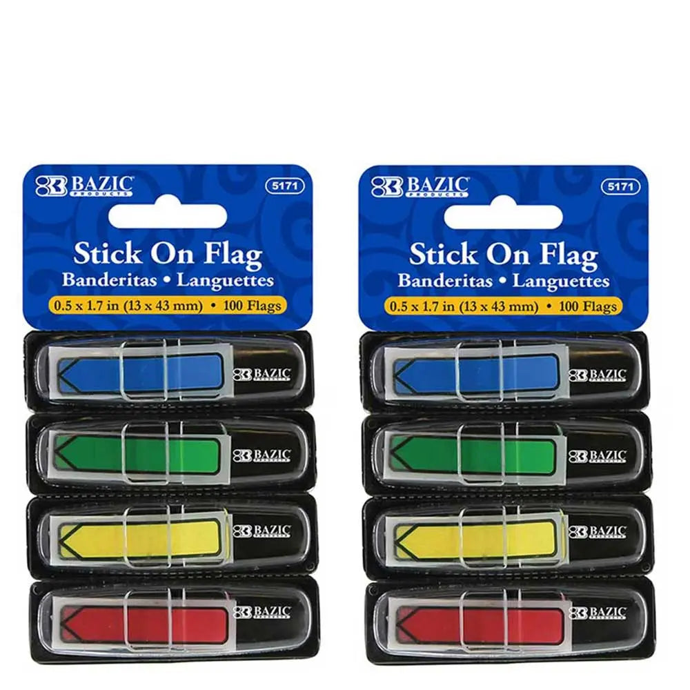 2 Stick on Flag Printed Arrow Flags w/ Dispenser | Neon Color | 25 Ct. 0.5" x 1.7" (4/Pack) G8Central