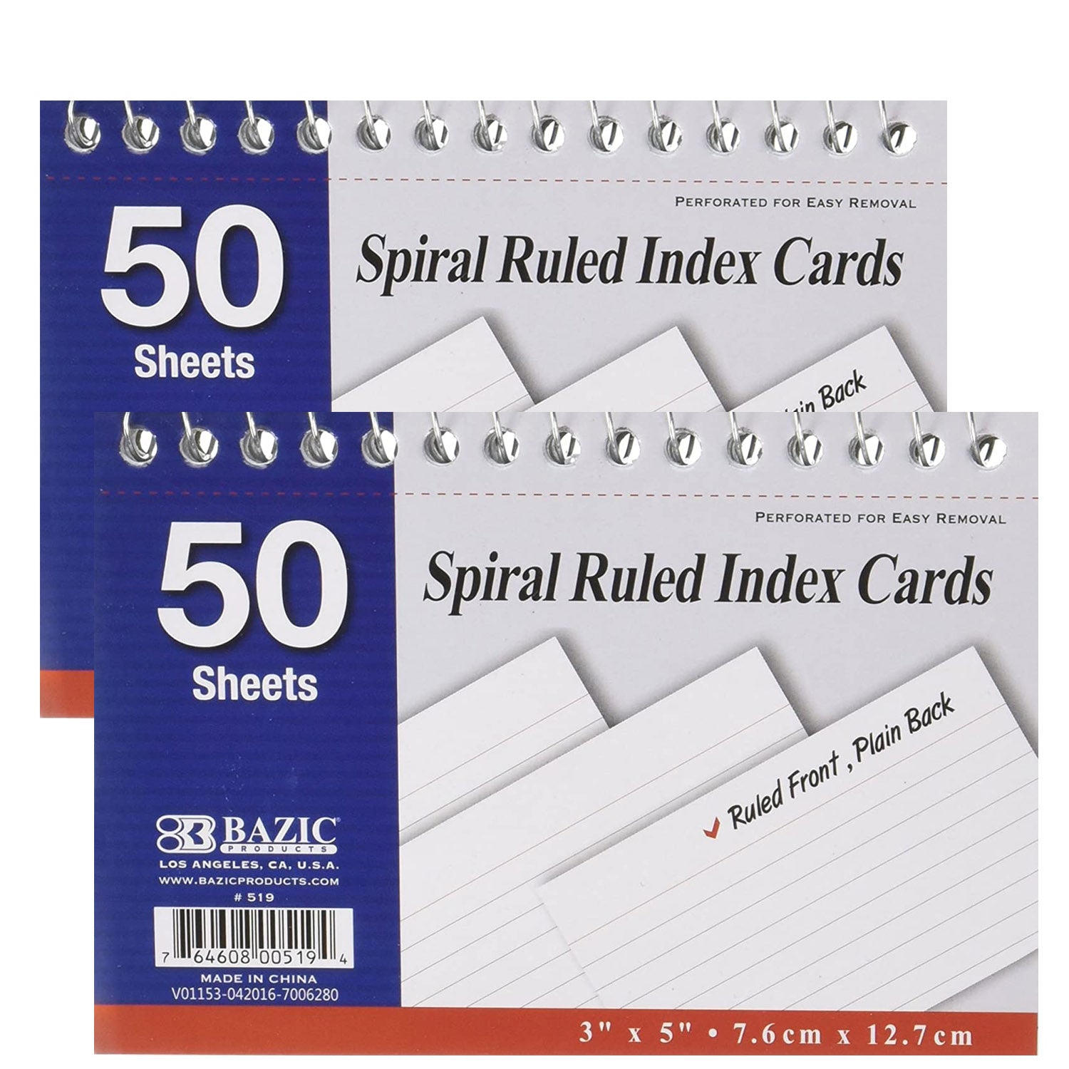 INDEX CARD 50-Cards Spiral Bound RULED 3 in x 5 in | White G8Central