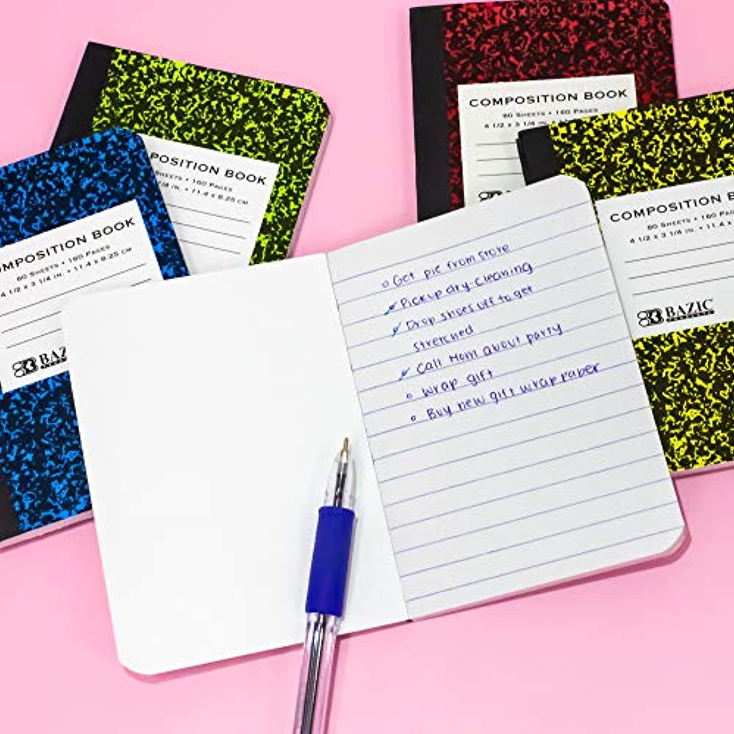 BAZIC 80 Sheets 4.5" x 3.25" Mini Marble Composition Book, Assorted Color Comp Books Memo Notebook with Lined Paper, Home School Office Supplies (2/Pack, 24-Pack) (Total 48 Books).