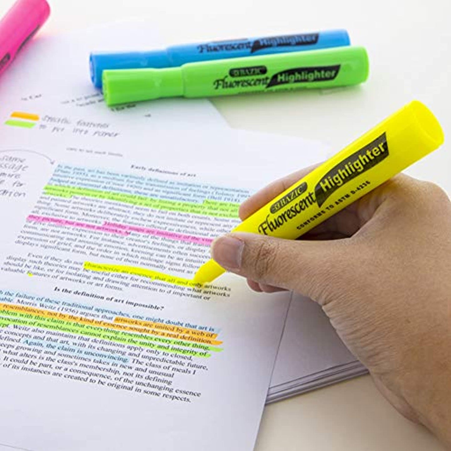 Assorted Colors Desk Style Neon Highlighters, Unscented Quick Dry (3/Pack)