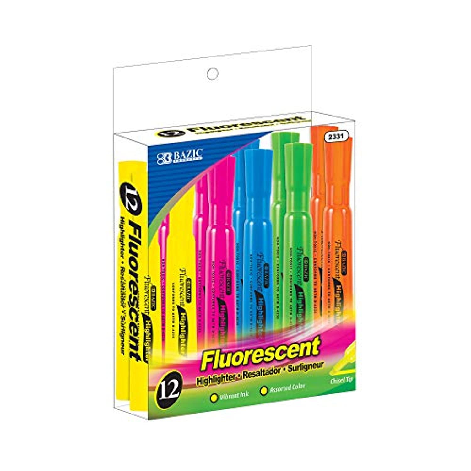 Assorted Colors Desk Style Neon Highlighters, Unscented Quick Dry (12/Box)